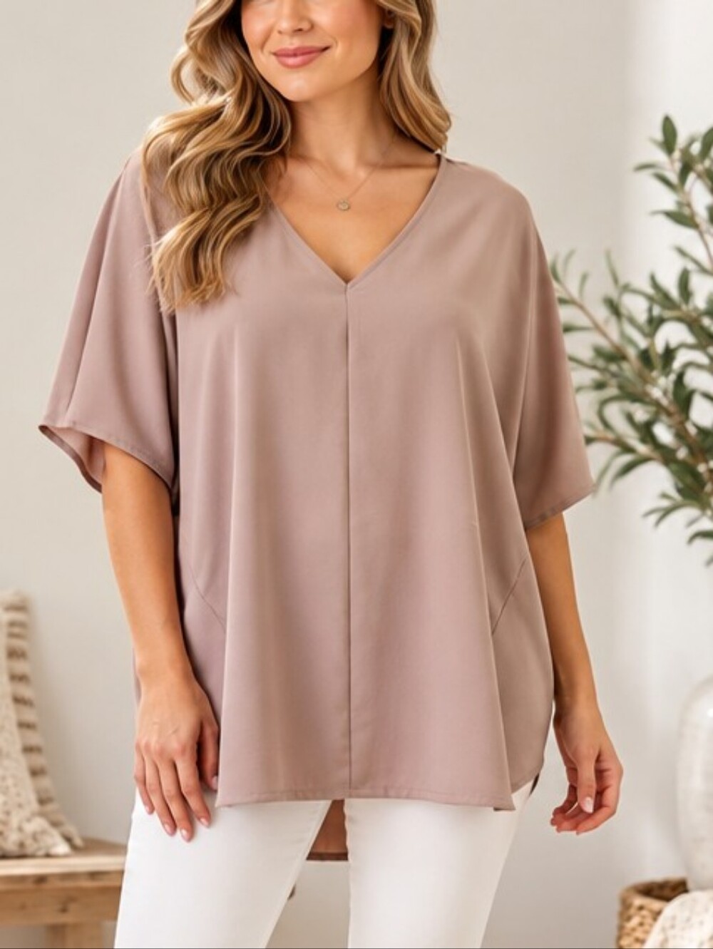 Worthington Blush/Taupe V-Neck Top – Size M